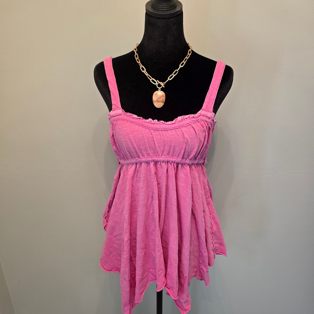 Free People Wild Orchid Babydoll Tank Top Pink Handkerchief Hem Small NEW